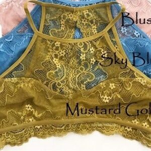 ANEMONE Mustard Gold Halter Neck Lace Bralette